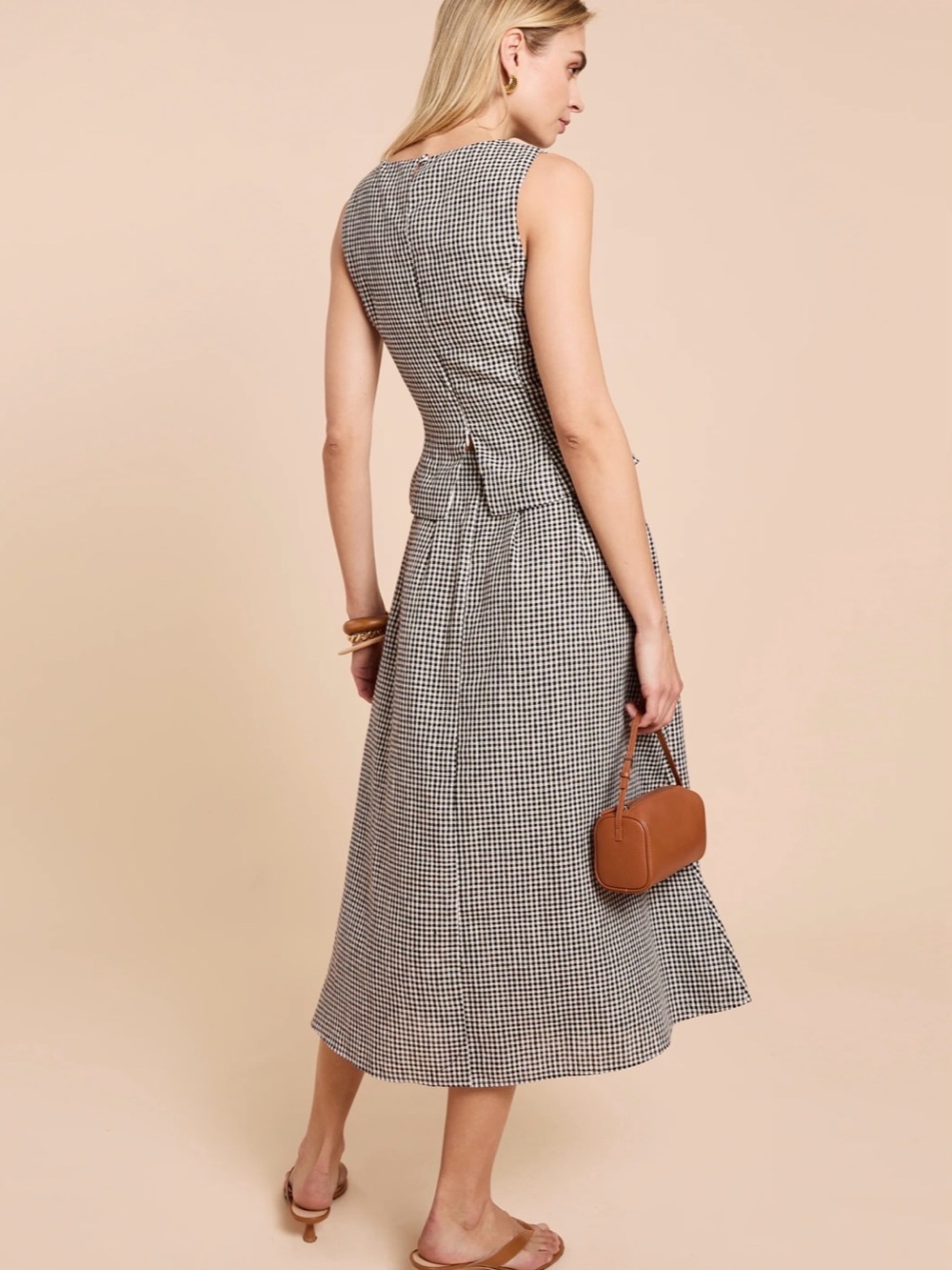 o.p.t. Aveline Gingham Midi Skirt Linen Blend Size S (4)